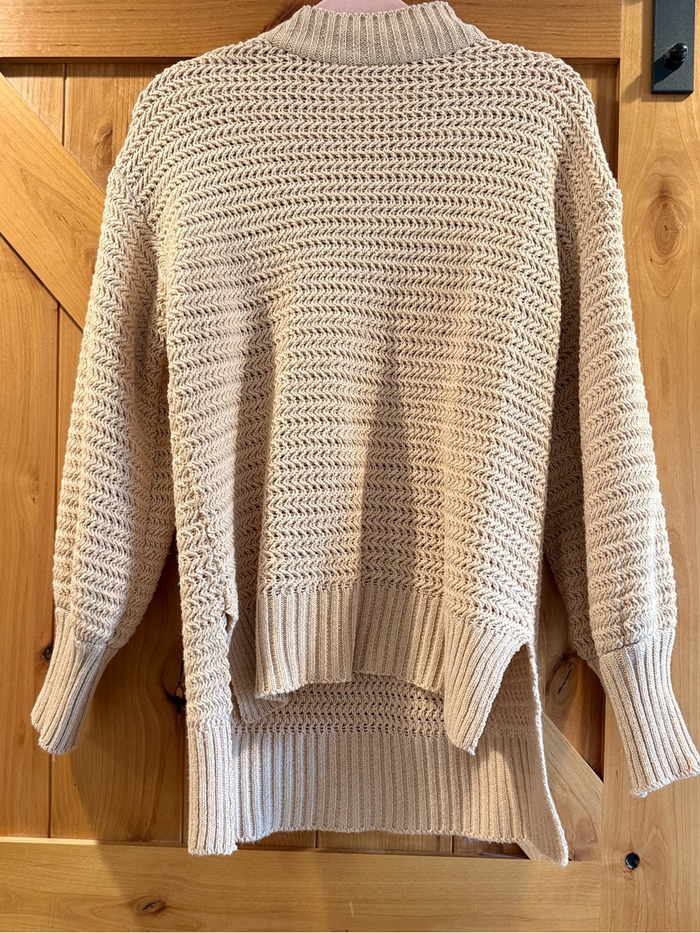 Light Cream Textured Turtleneck Sweater - Relaxed Fit